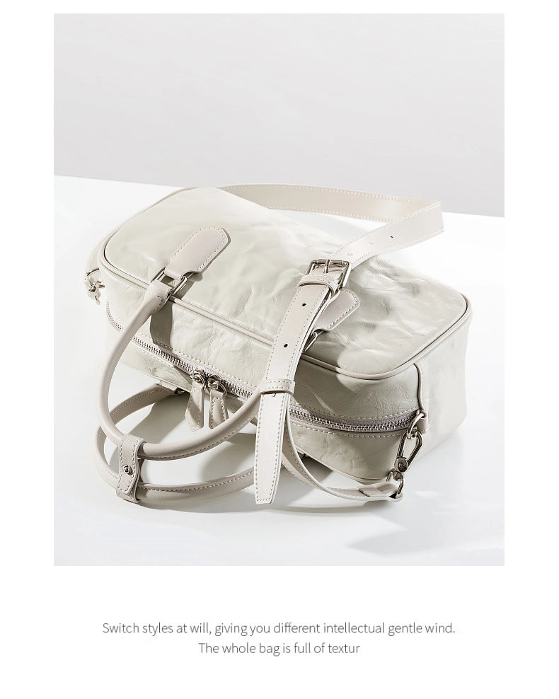 Borsa da bowling Boston in vera pelle da donna, colore bianco
