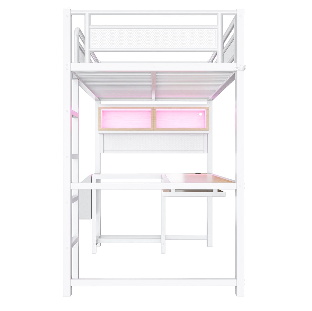 Letto a soppalco 90x200 cm con scrivania, LED e stazione di ricarica