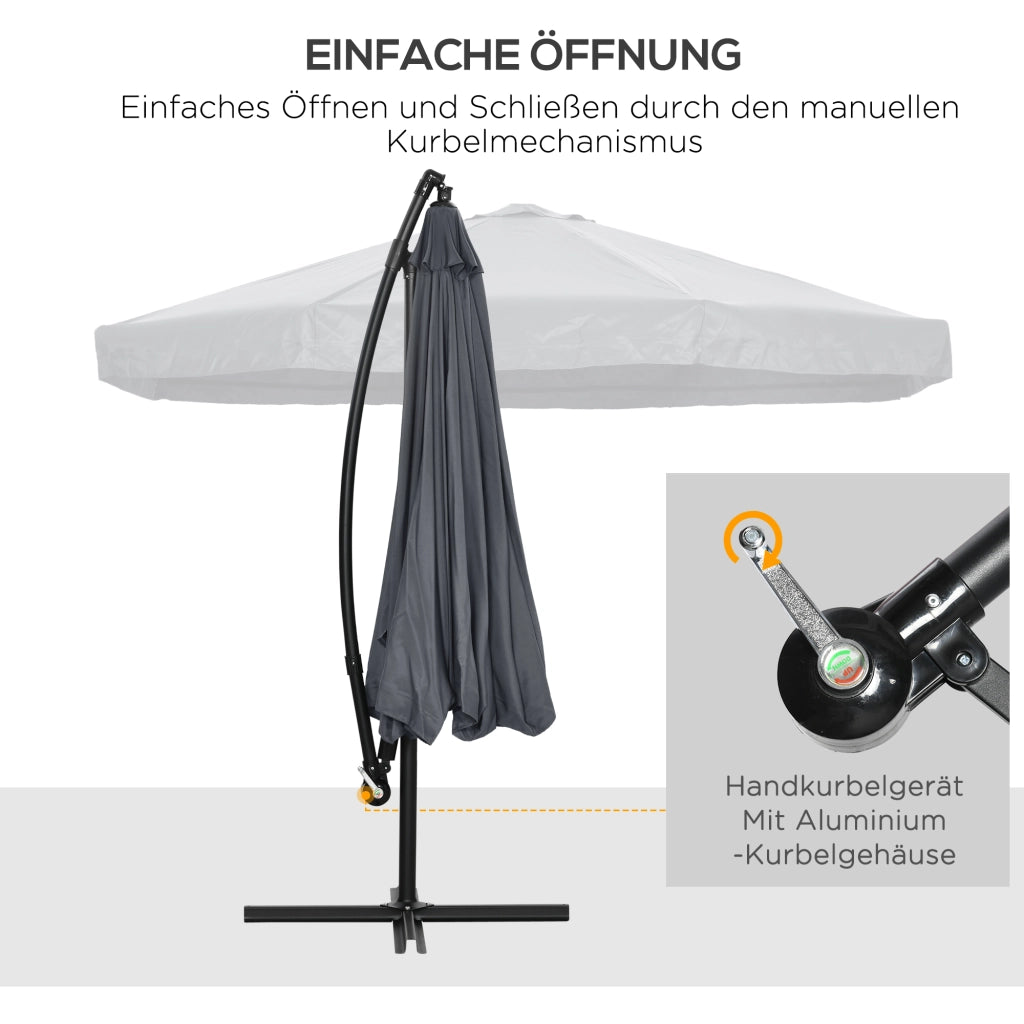Ombrellone da Giardino 3m Girevole ¨C zephmum ¨C Acciaio Inox Polyester Grigio Scuro Nero