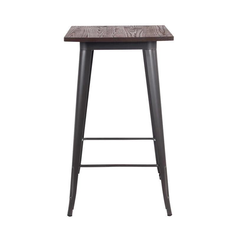 TAVOLINO ALTO PORDOI IN ACCIAIO CON PIANO DI LEGNO 60 X 60 X H103 CM