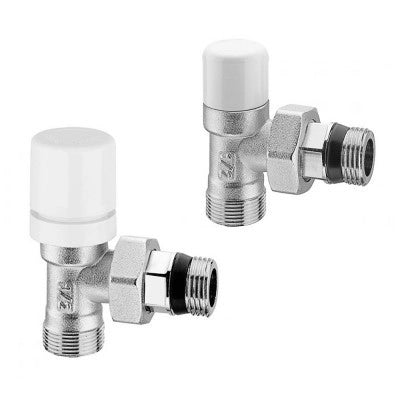 Kit valvola e detentore in acciaio con tappo bianco e raccordi multistrato 20x2