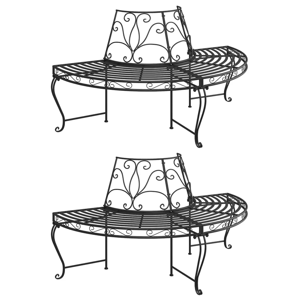 Panca da giardino mobili da giardino per esterni terrazza semicircolare torre per alberi 2 pezzi diametro 160 cm acciaio nero 02_0011817