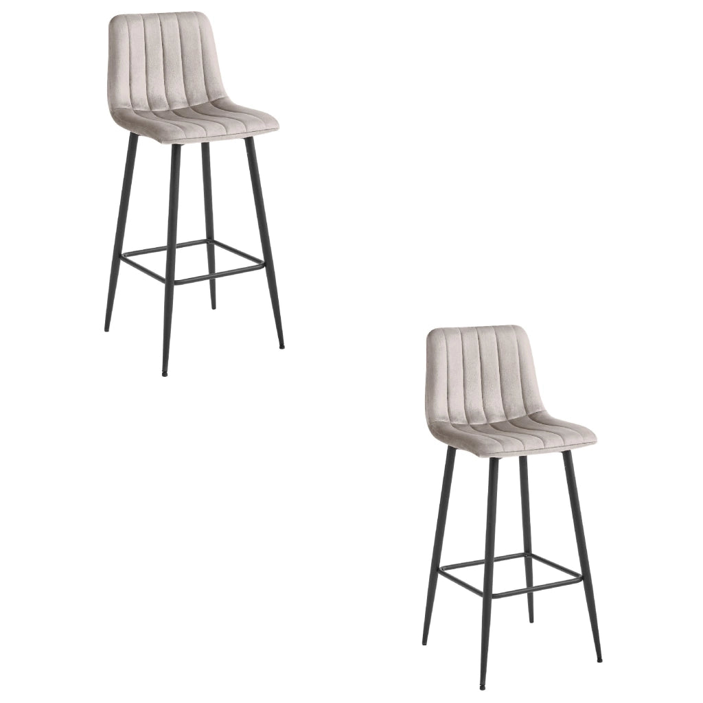 Sgabello da bar VALORA POZZA - Velluto beige scuro con gambe nere x 2