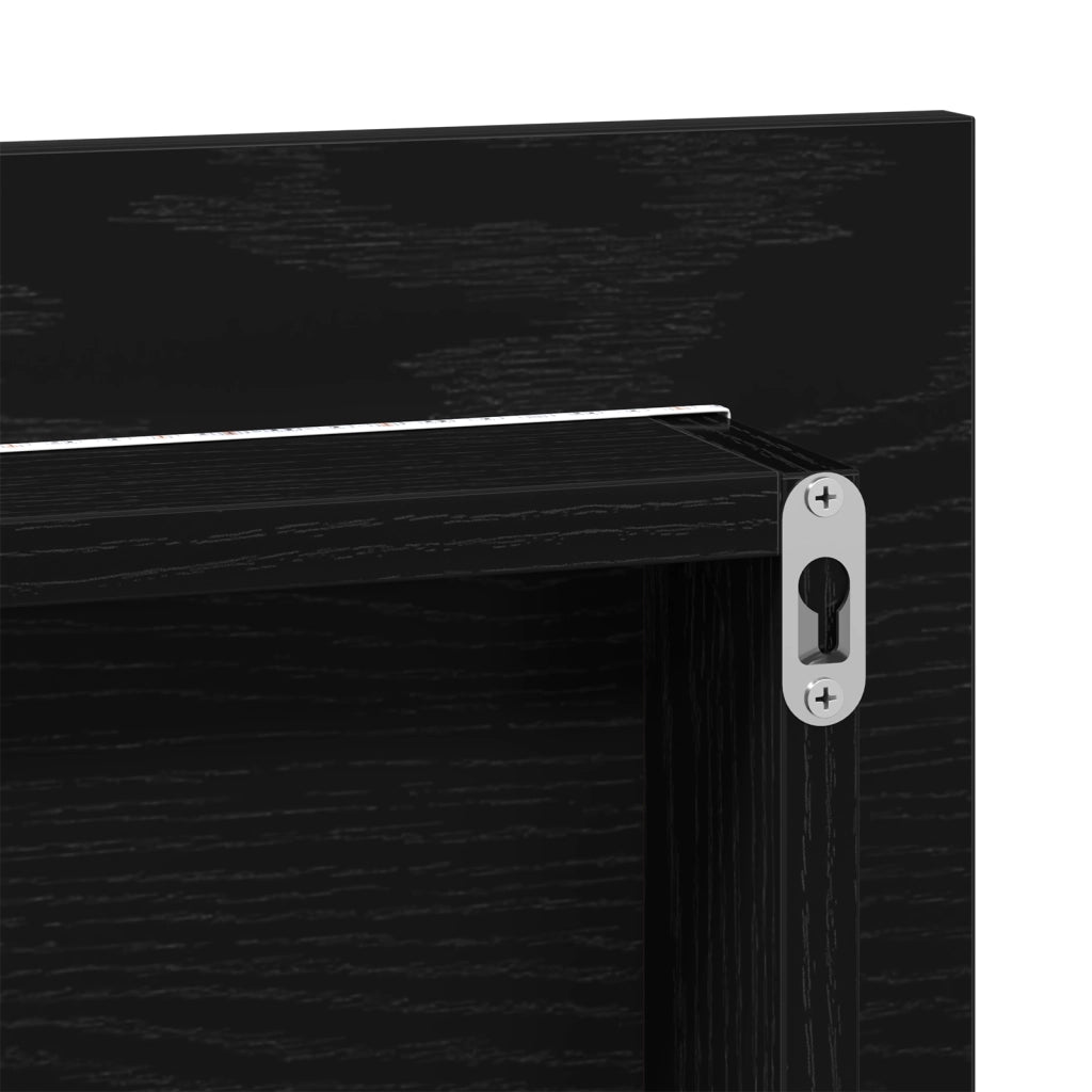 Mobile da Bagno con Specchio e Luce LED Rovere Nero 80x37 cm