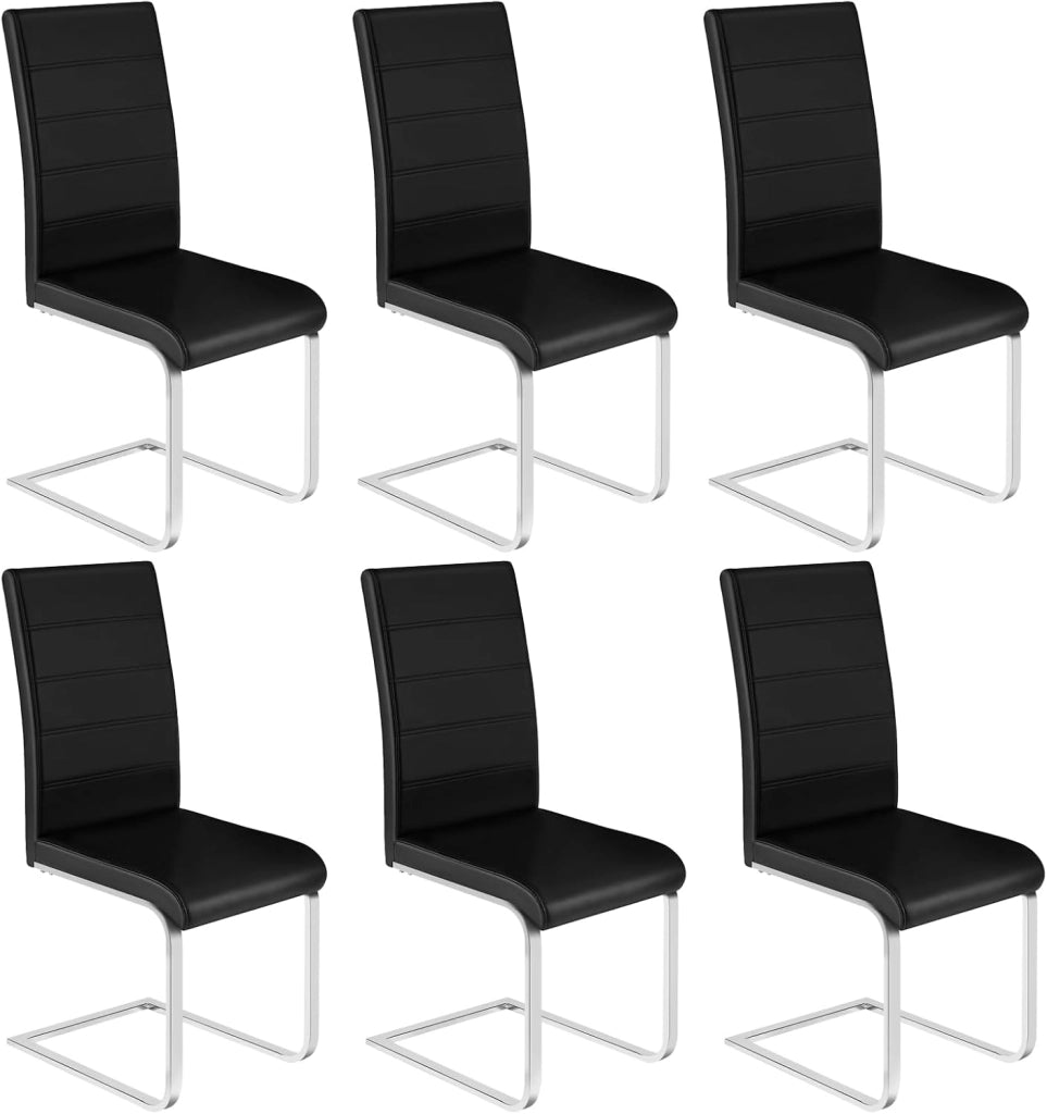 Set di 6 Sedie per Sala da Pranzo, Sedie da Cucina Moderne con Schienale Alto, Sedie Cantilever Imbottite Ergonomiche per Soggiorno, Ufficio, in PU, Nero, BH378sz-6