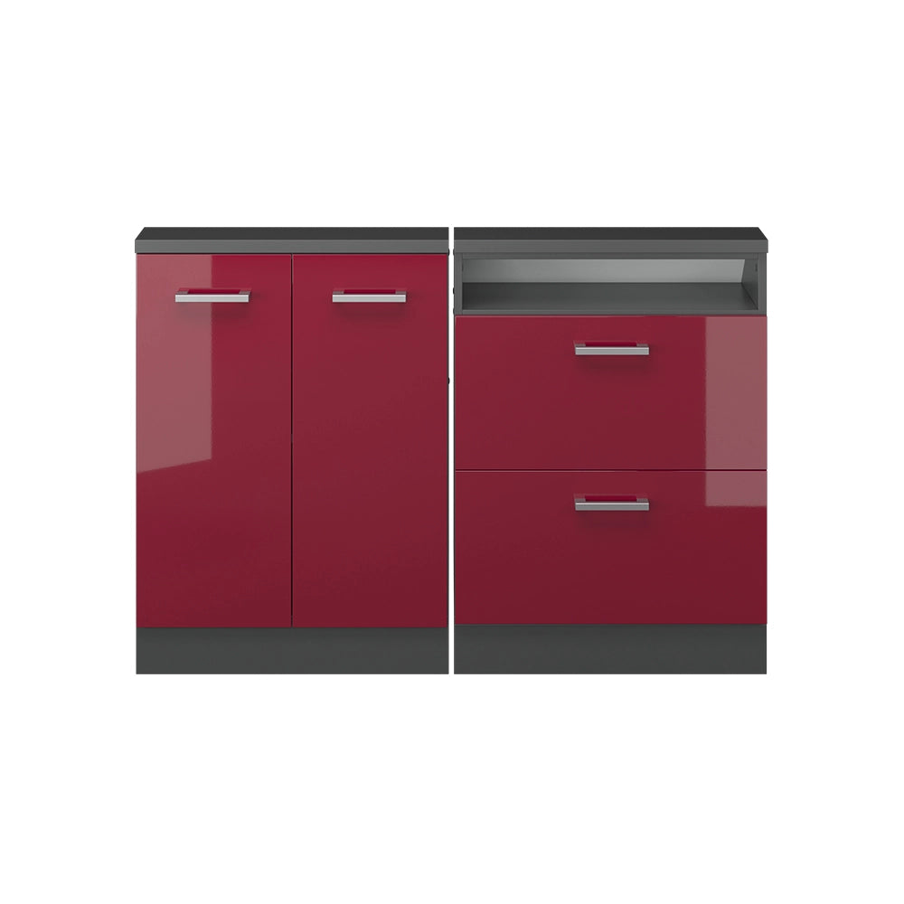 Mobile cucina sottotetto R-Line Rosso lucido/Antracite 140 cm Set di 2 Vicco
