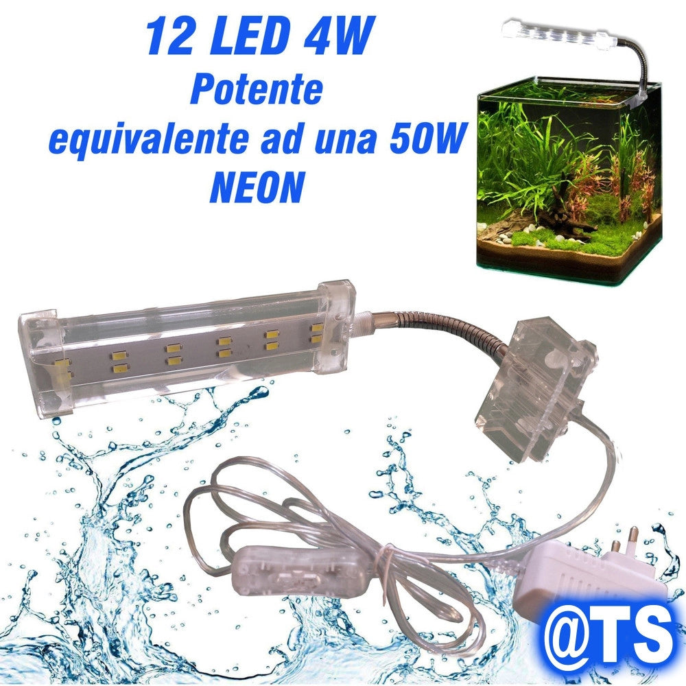 Trade Shop - Lampada Plafoniera Led Per Acquario Luce 3w Bordo Vasca Vetro Piante Pesci -