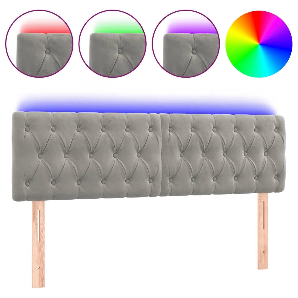 Testiera a LED Grigio Chiaro 160x7x78/88 cm in Vellutocod mxl 97796