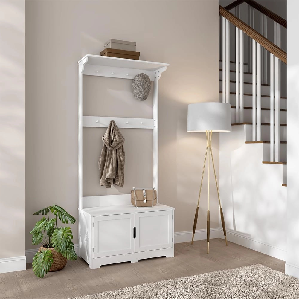 Appendiabiti Lysa, Bianco, 80 x 180 cm con 2 porte, per riporre giacche, scarpe e accessori