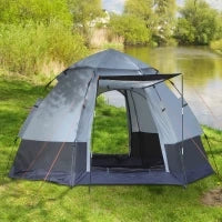 Tenda da Campeggio 2 Posti con Apertura Automatica e Accessori, in Acciaio e Tessuto Oxford, Grigia e Nera