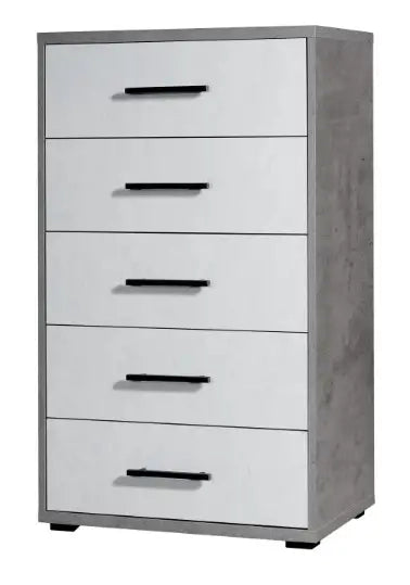 Cassettiera 5 cassetti ossido+bianco cemento già montato L60 H111 P40