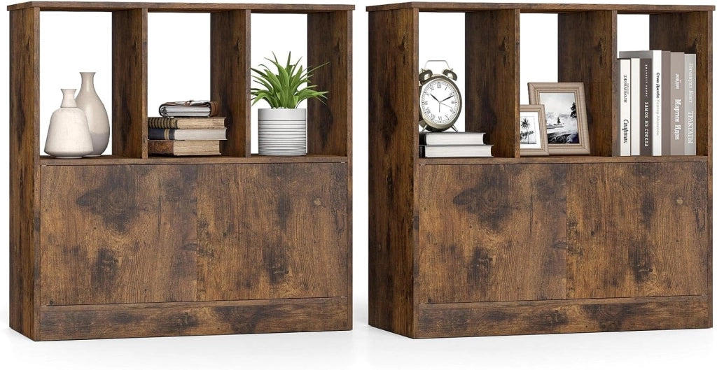 Libreria con 3 Cubi Aperti e 2 Ante, Scaffale a 2 Livelli, Mensola Moderna da Terra in Legno, per Soggiorno, Studio e Camera da Letto, 70 x 30 x70 cm (Marrone Rustico)