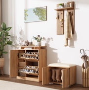 Mobile da ingresso 140x35x133 cm con panca; scarpiera e specchio in truciolato naturale