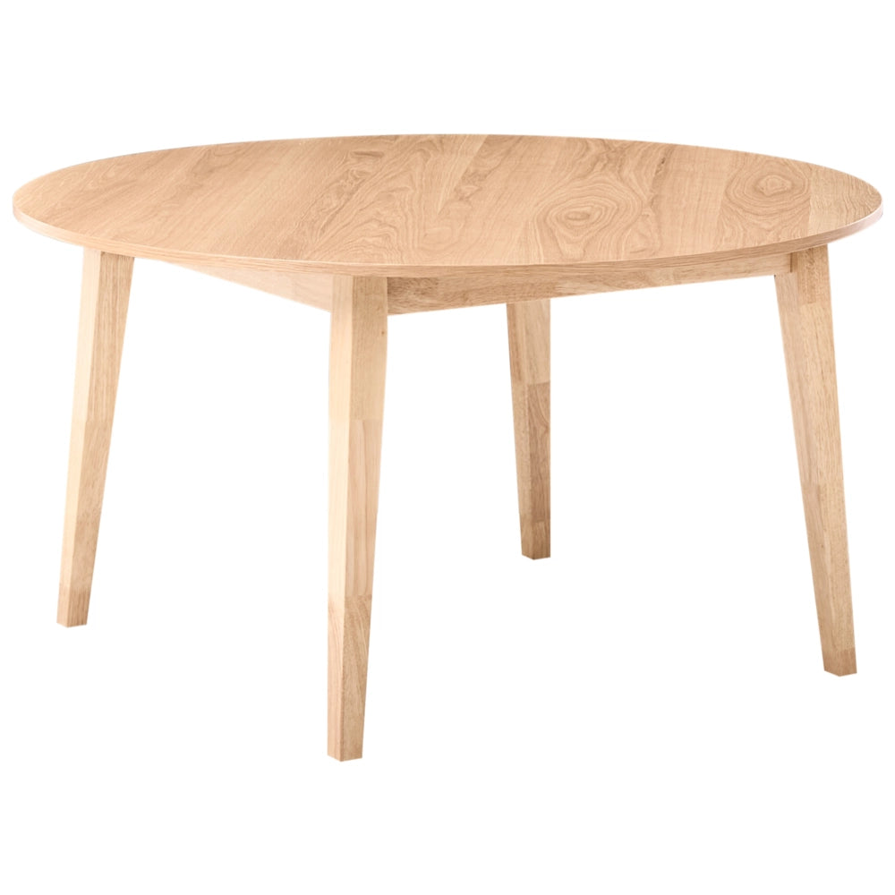 Tavolo da pranzo marrone chiaro MDF impiallacciato rovere Base in legno di gomma 140 cm Piano del tavolo rotondo Moderno
