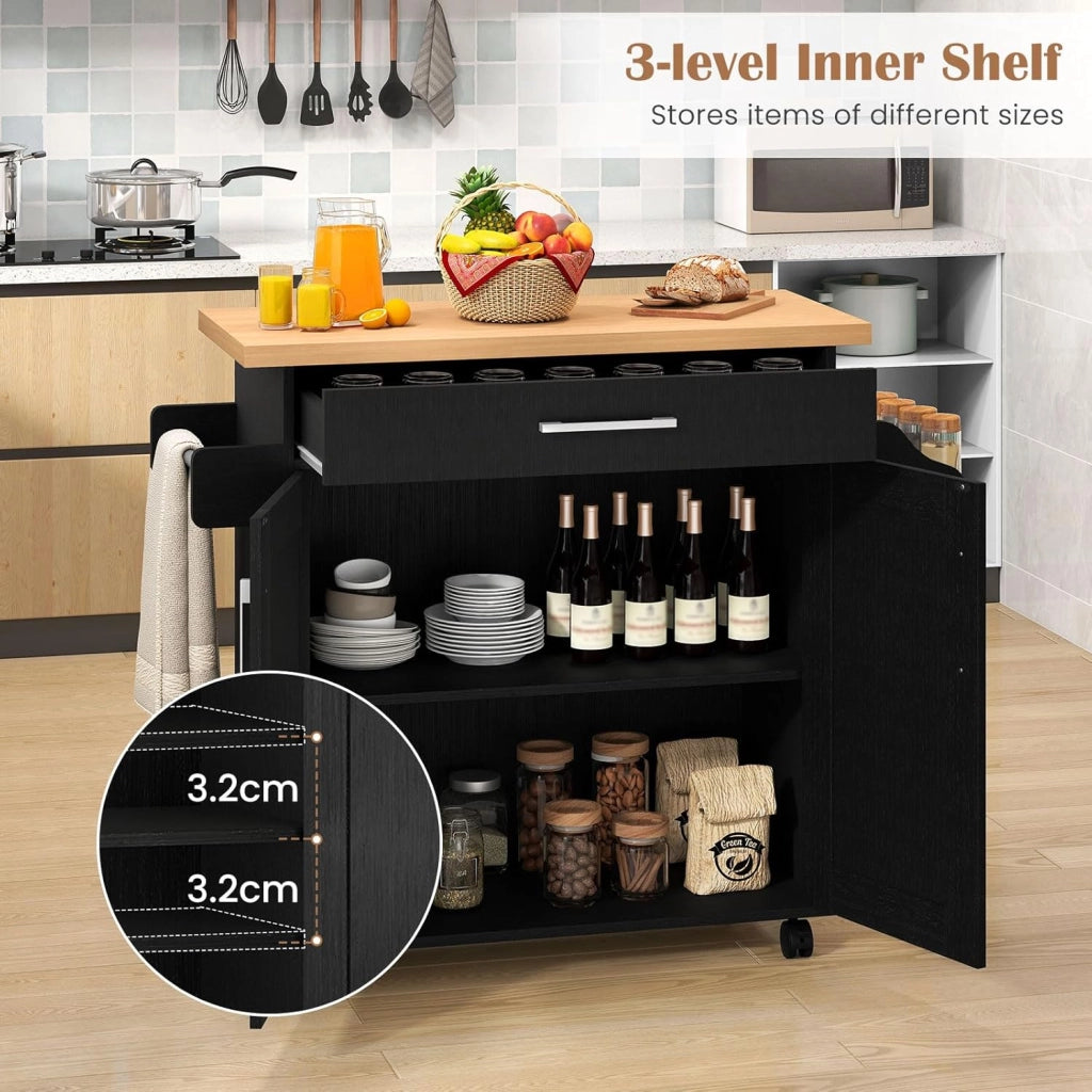 Carrello da Cucina Isola Mobile con Piano di Lavoro, 111 x 40 x 90 cm, in Legno, con Cassetto e Ruote