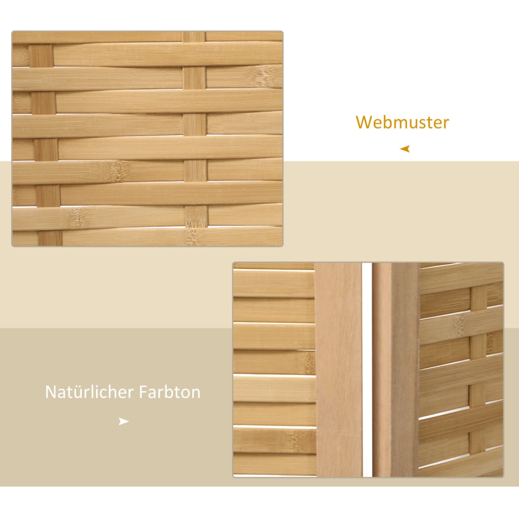 Paravento pieghevole a 4 pannelli 160 x 170 cm in bambù naturale