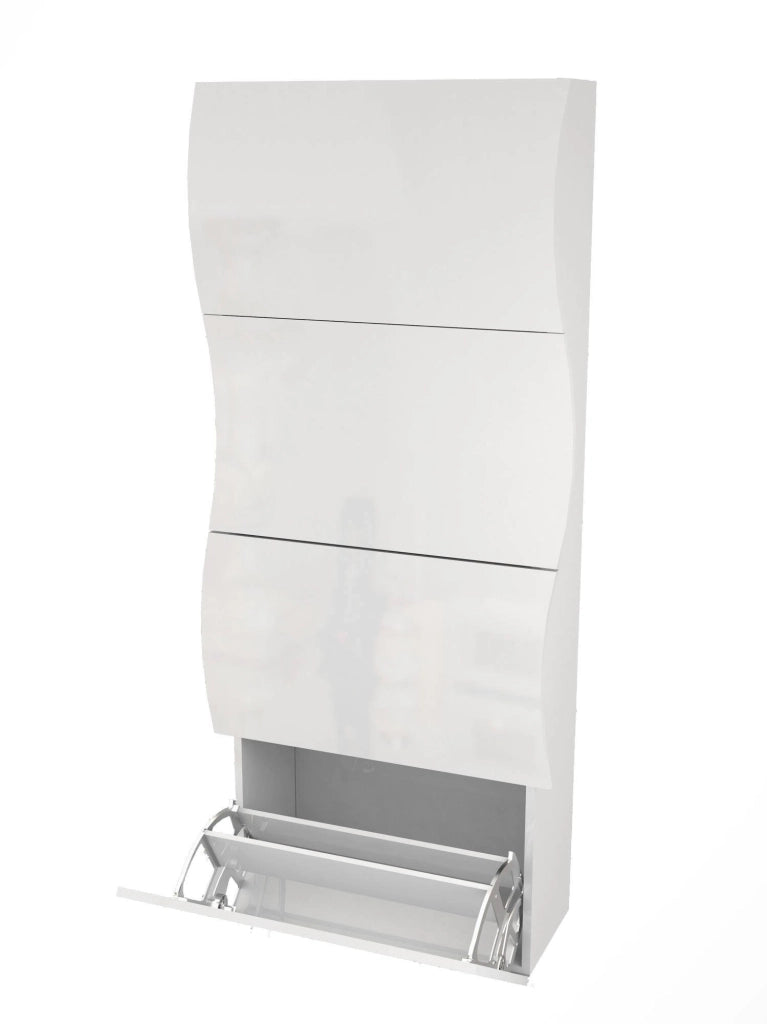 Scarpiera Adaz, Made in Italy, Mobile Portascarpe da ingresso, a 4 ante a ribalta, cm 71x27h162, Bianco lucido
