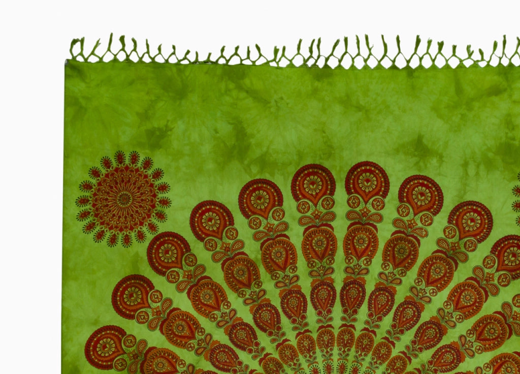 Telo Mare Spiaggia Grande Antisabbia Parasole Modello Batik Pavone - Pavone - Verde