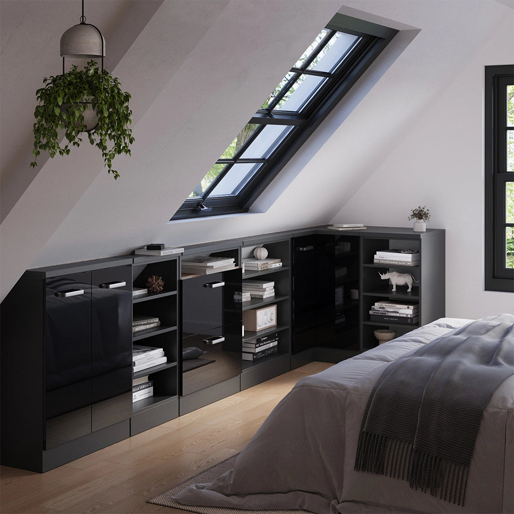Mobile cucina angolare per sottotetto R-Line Nero lucido/Antracite 75.6 cm con 1 porta Vicco