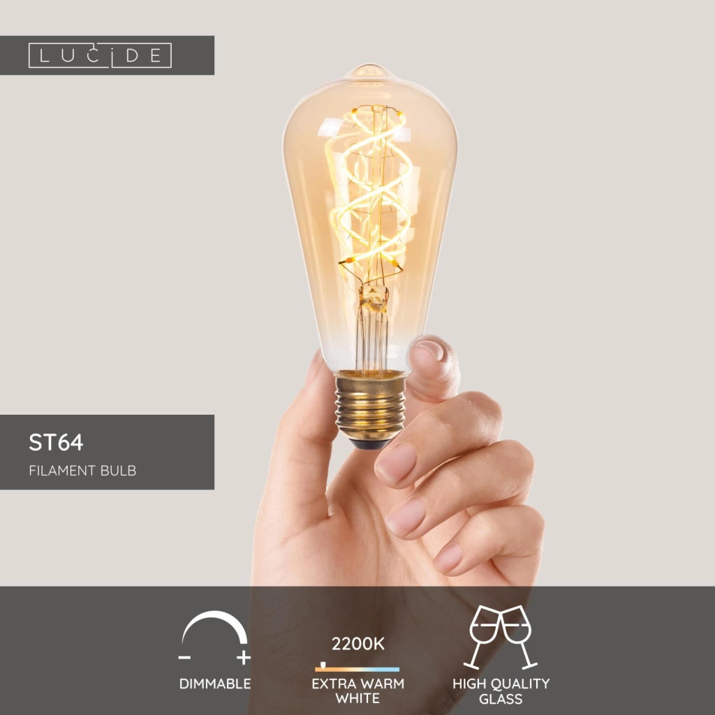 Lampadina LED filament E27 ovale ambra 4,9W Lucide