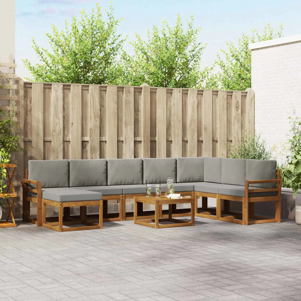 Set di divani da esterno 9 pcs Grigio Naturale e Chiaro