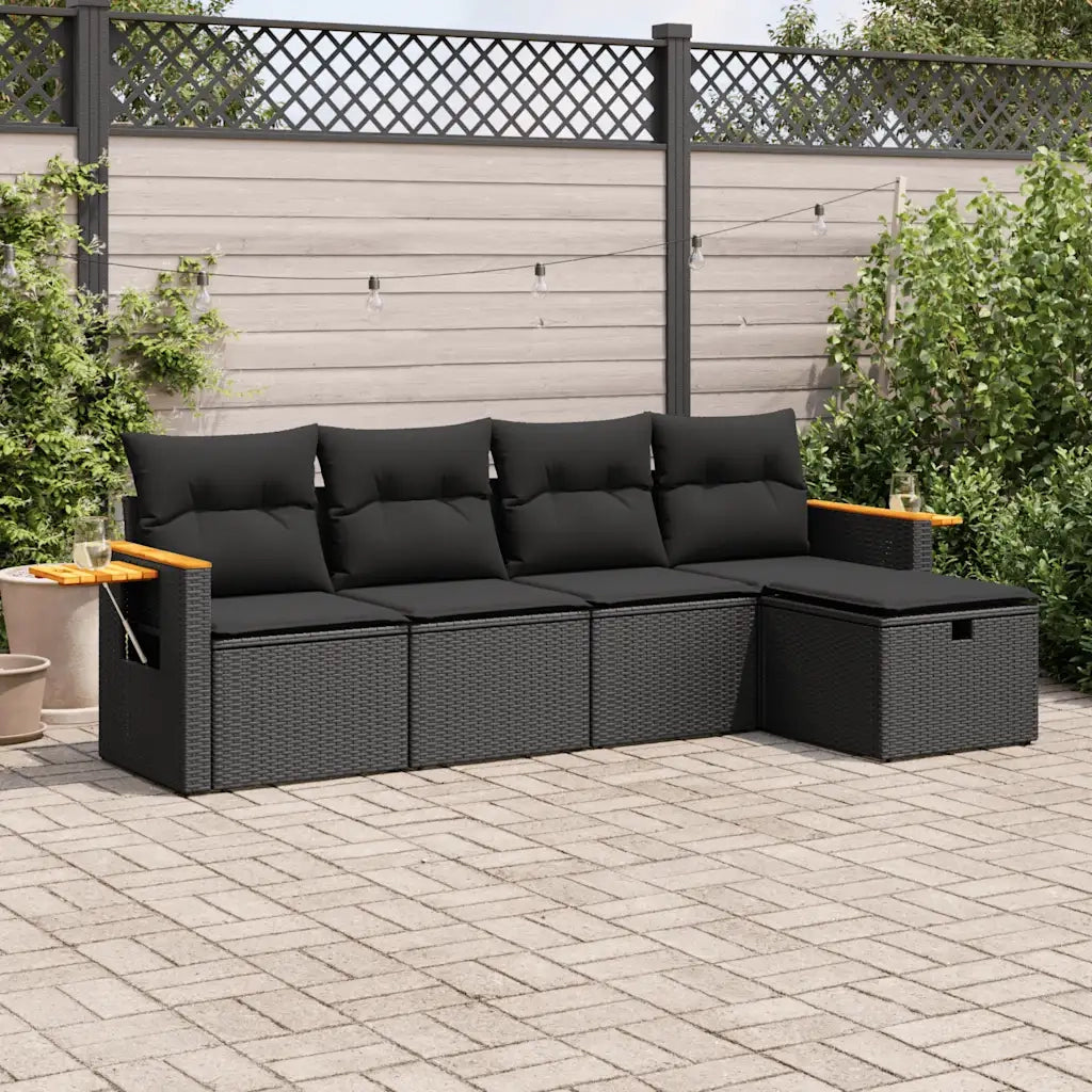 vidaXL Set Divani da Giardino 5 pz con Cuscini in Polyrattan Nero