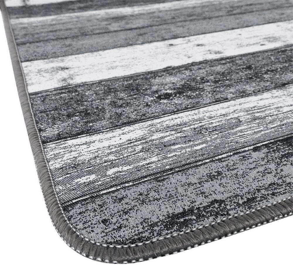 Tappeto Cucina 52x140 cm Bordato Tessitura Piatta Bagno Camera Corridoio Stile Legno Parquet Grigio