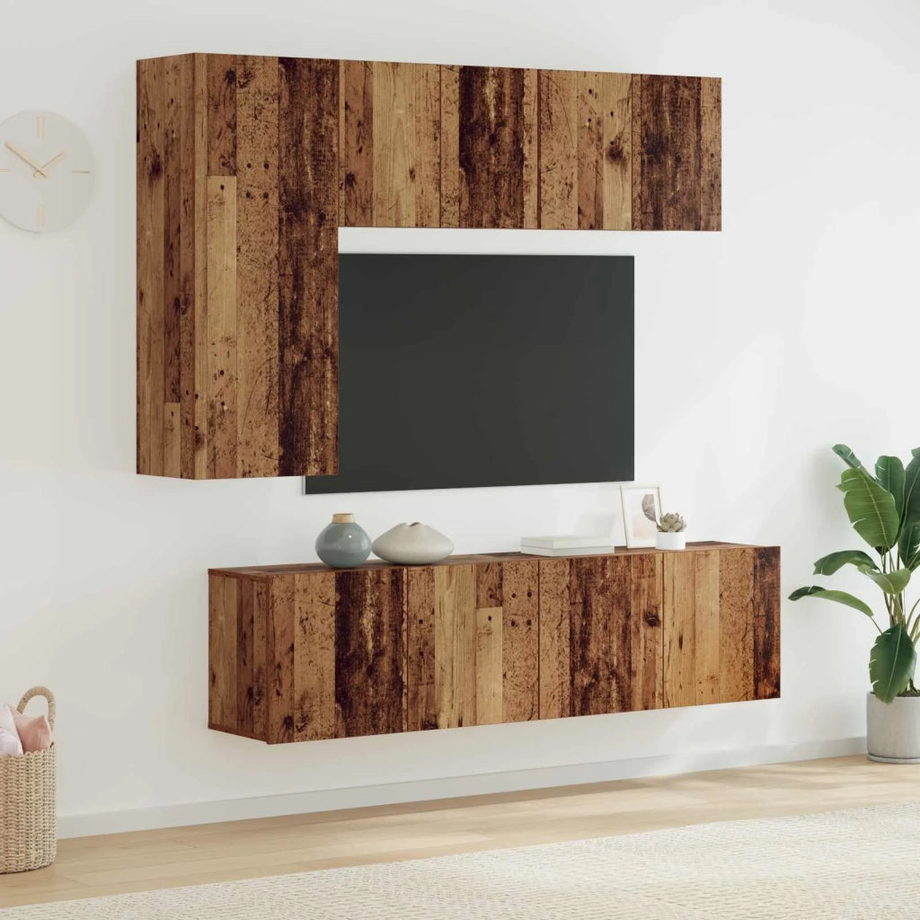 Unità TV da Parete 5 pcs Legno vecchio Legno multistrato