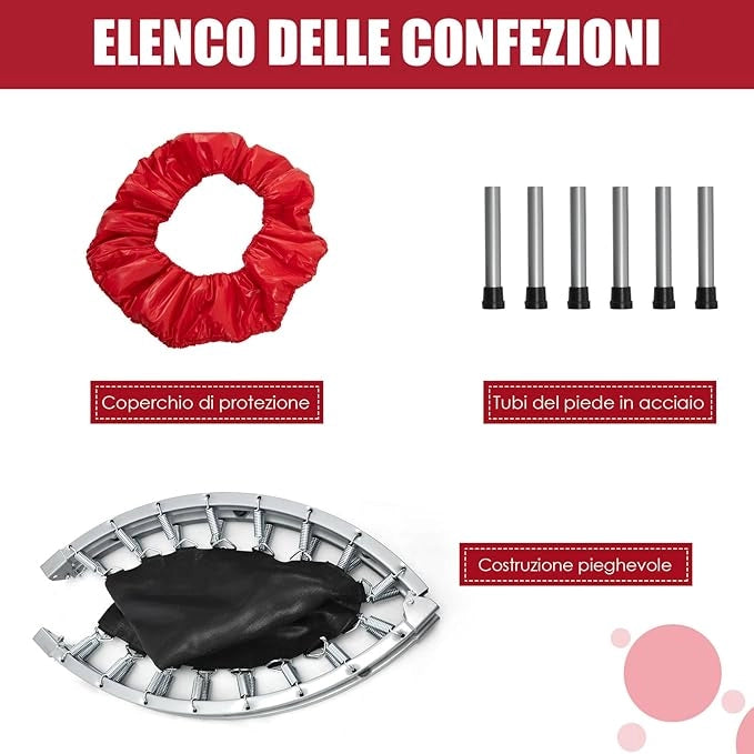 Mini Trampolino Elastico e Pieghevole, Capacità di Carico 150 kg, per Interno ed Esterno