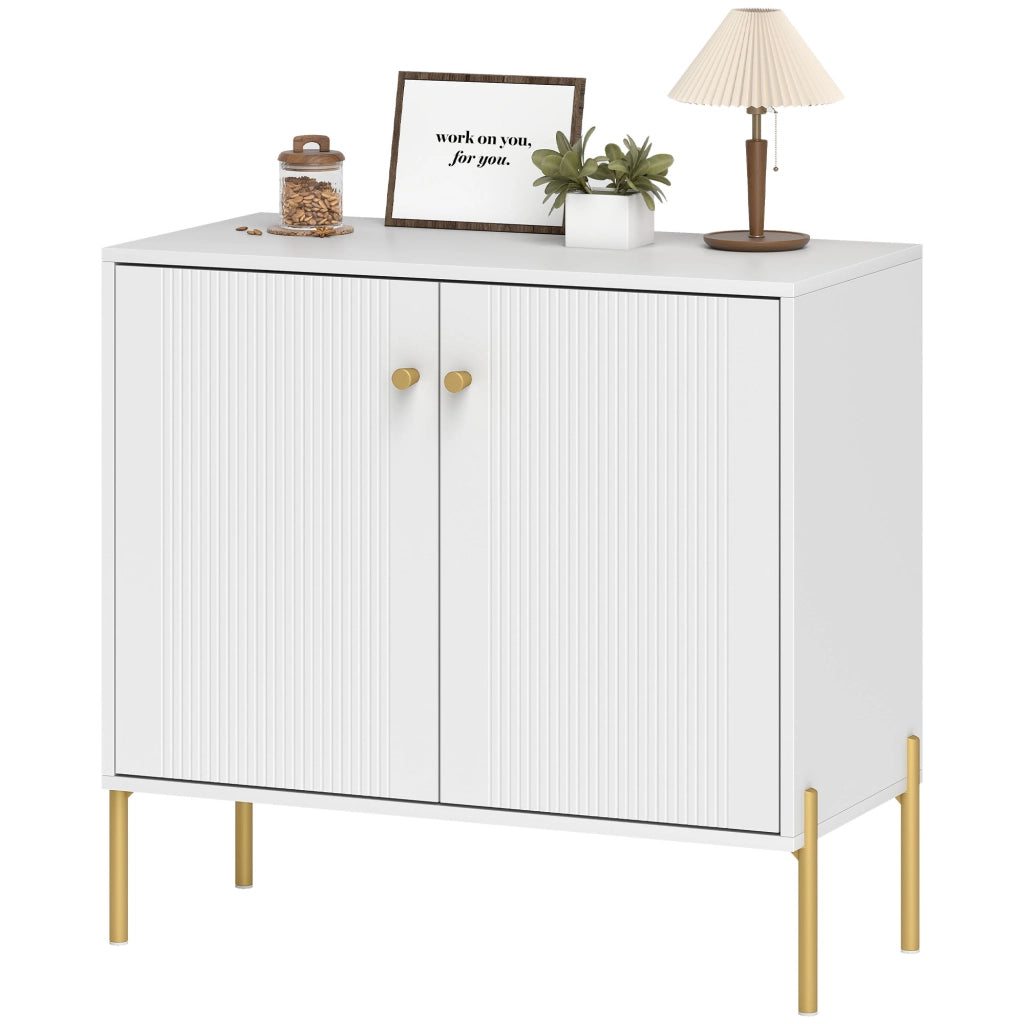 Cassettiera moderna con 2 ante e ripiani ¨C zephmum ¨C bianco effetto marmo 80x39.1x76 cm