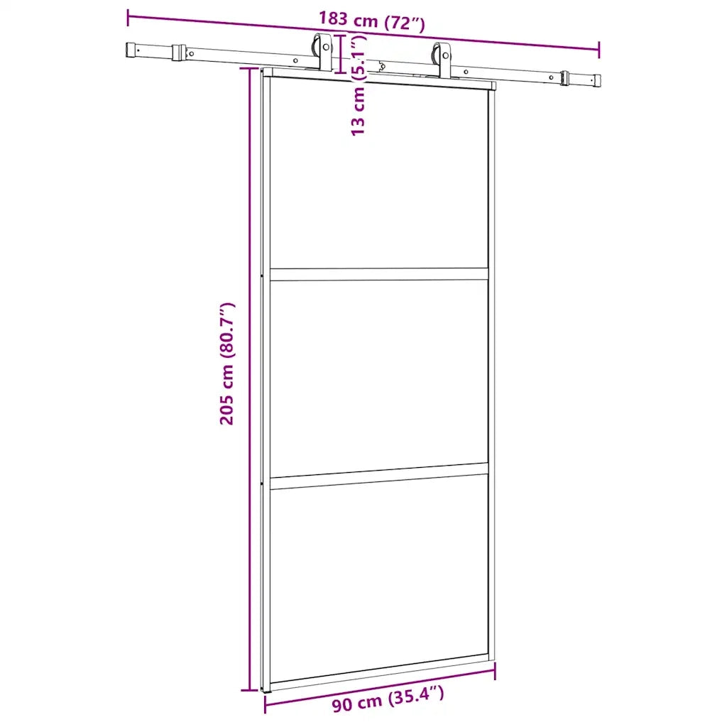 Porta Scorrevole Set Ferramenta Nera 90x205 cm Vetro Temperato 3375815