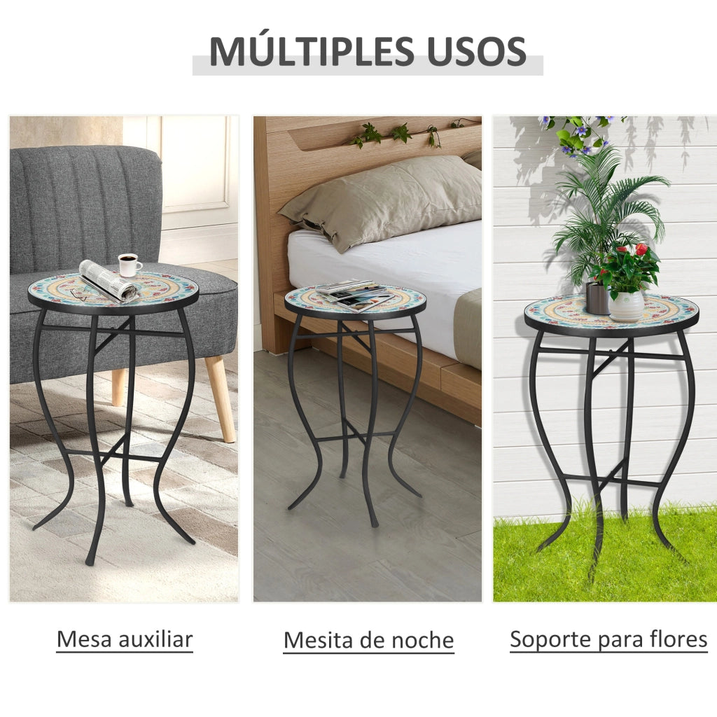 Tavolino da giardino rotondo ¨C Minimal ¨C turchese/metallo 35.5x35.5x53.5 cm