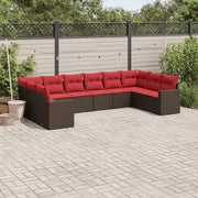 Set Divani da Giardino 10pz con Cuscini in Polyrattan Marrone