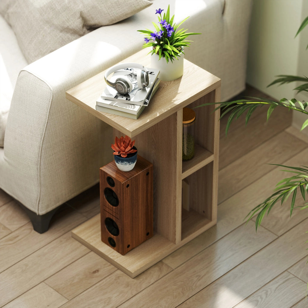 Tavolino a C con 2 ripiani aperti ¨C Zephmum ¨C 40x29.8x60 cm, effetto rovere