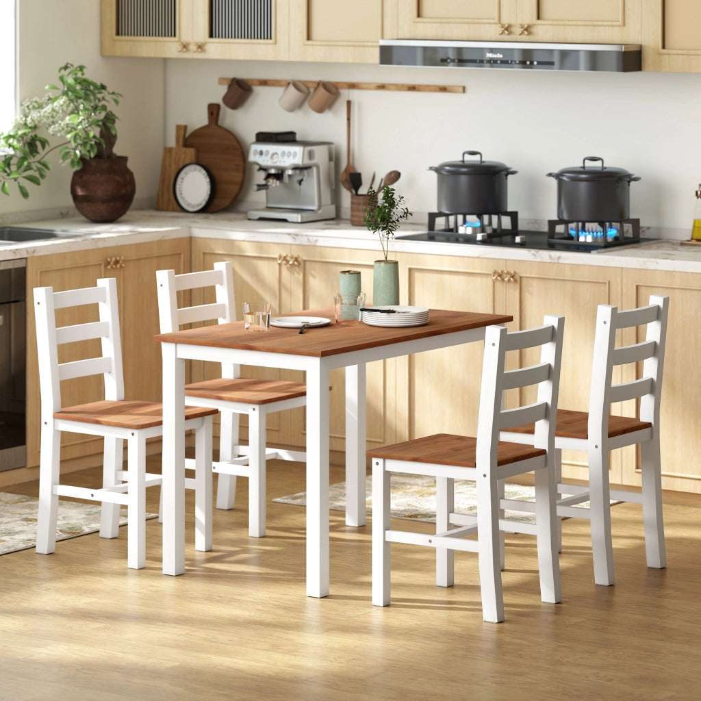 Tavolo da pranzo con 4 sedie ¨C zephmum ¨C legno di pino, marrone e bianco