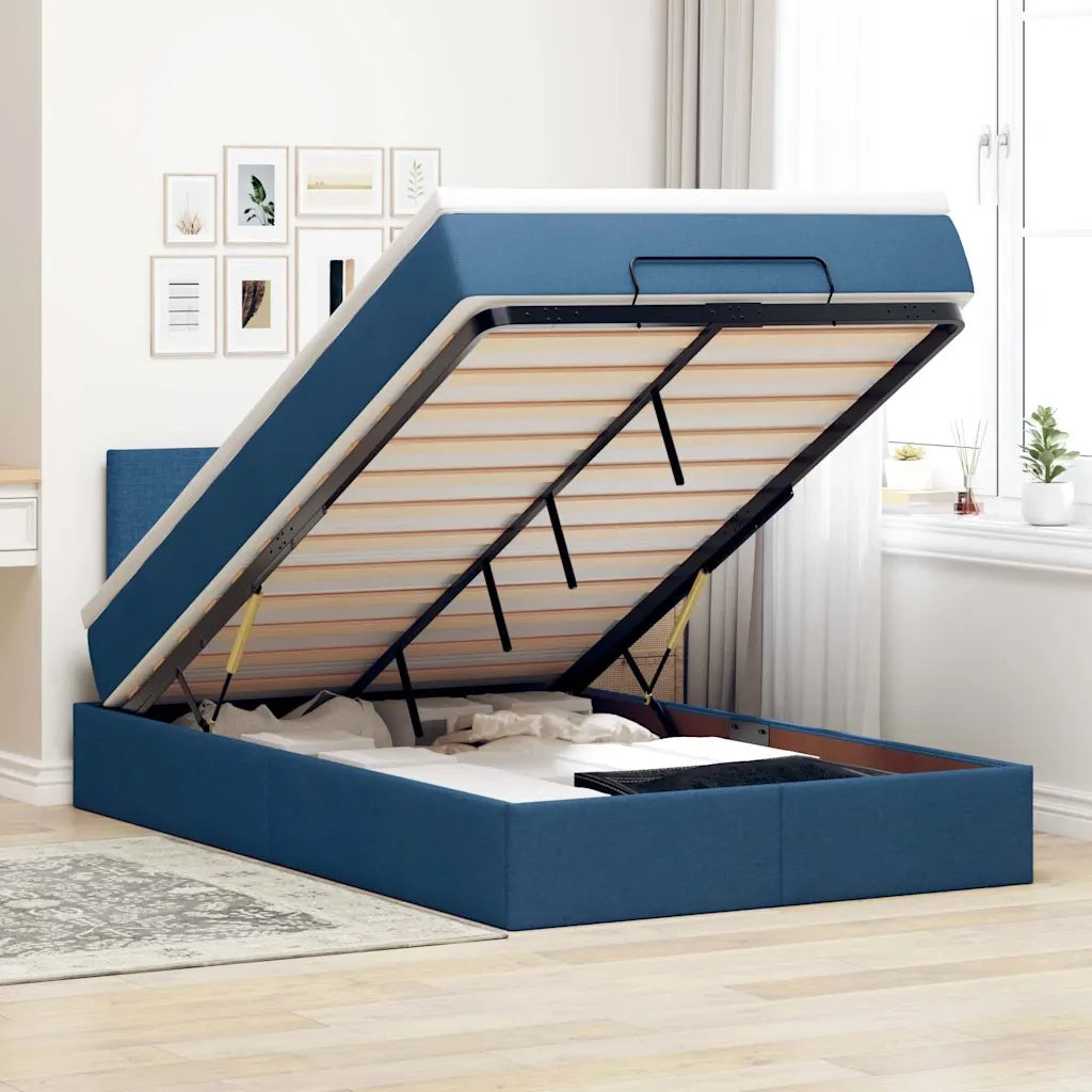 Pouf Letto con Materasso Blu 120x200 cm in Tessuto 3311372