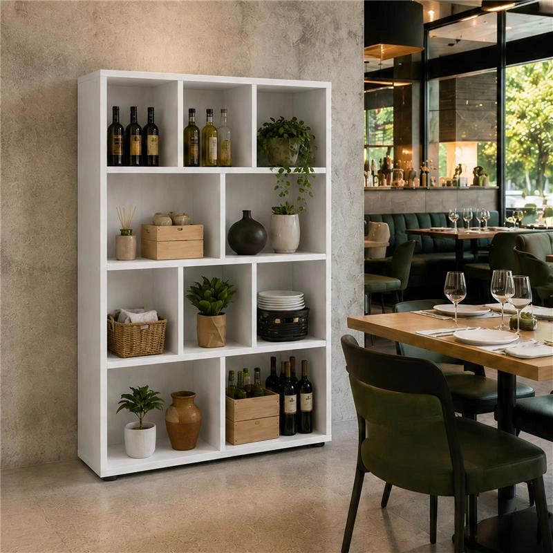LIBRERIA MODERNA IN LEGNO BIANCO CON 10 RIPIANI SFALSATI DIMENSIONI 90X30X140 CM