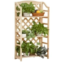 Scaffale Porta Piante da Esterno, Fioriera da Balcone Pieghevole con 4 Mensole Regolabili, Arredamento da Giardino e Casa in Legno, 67x33x123cm