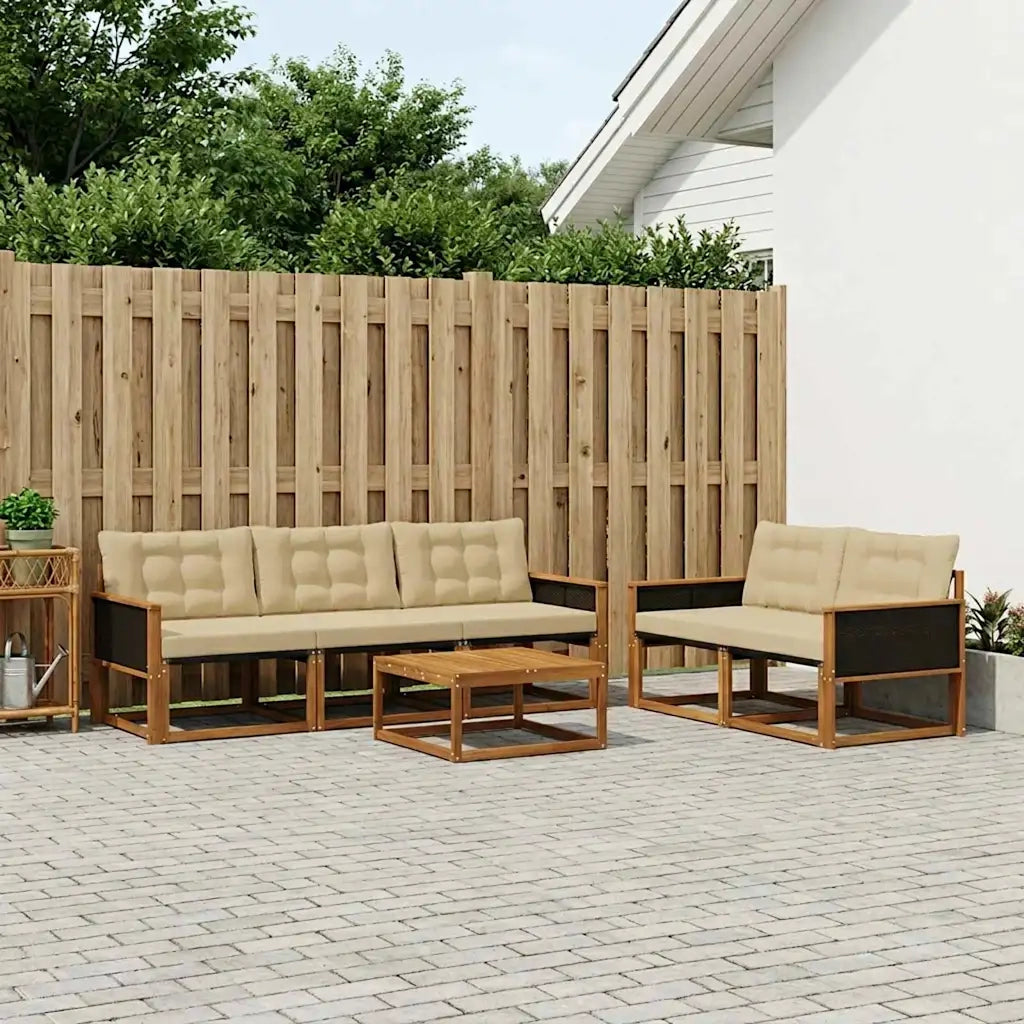 Set di divani da esterno con cuscino 6 pcs Naturale e Beige