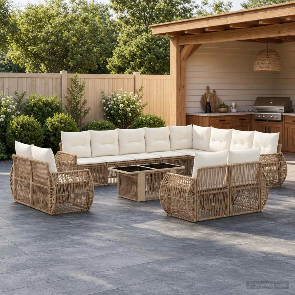 Set Divano da Giardino 13 pz Beige e Bianco Crema polyrattan 3437028