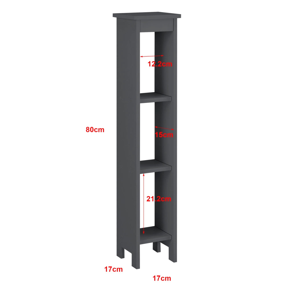 Scaffale a 3 Ripiani 80 x 17 x 17 cm Mobiletto Basso da Bagno Portaoggetti per Ingresso/Corridoio/Sala - Grigio Scuro