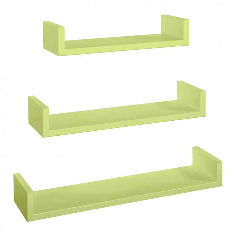 Set di 3 Mensole da Muro, Mensole Muro Design, Mensola da Parete, Verde, 60x8 p15,5 cm, 50x8 p15,5 cm e 40x8 p15,5 cm - Calamita