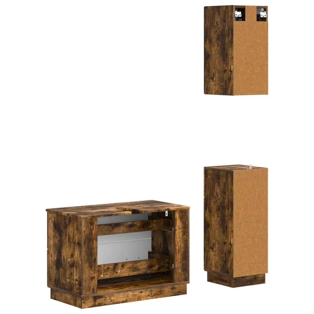 Set di armadietti da bagno in 3 pezzi HOORN Rovere Fumo 3417797