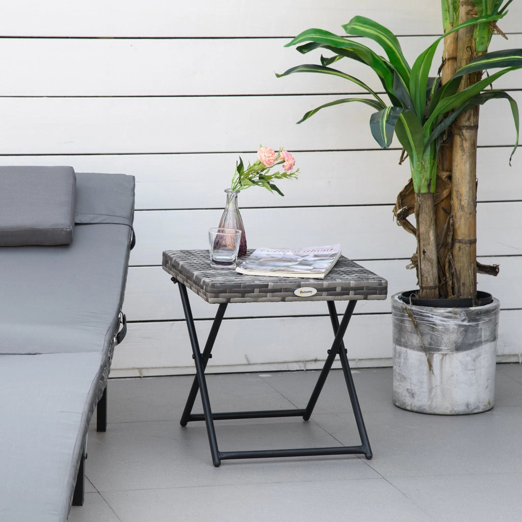Tavolino da Giardino Pieghevole Salvaspazio 40x40x40 cm in Rattan Sintetico e Acciaio Grigio