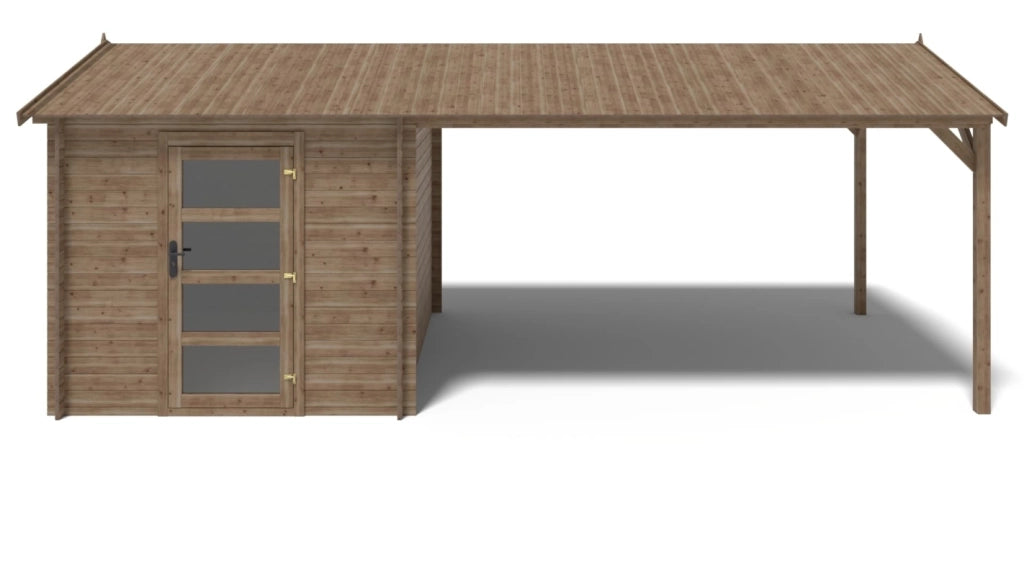 Casetta da giardino in legno – 2.5x3 m con estensione 4x2.76 m - 18.56 m² - DOM675+DOS194 - ALTANKA