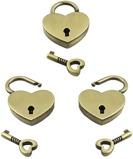 Hanger Mini a 3 pezzi - Forma a cuore - Chiusura a chiave - Antico - Lega - 30 x 39 mm - Hanger a cuore