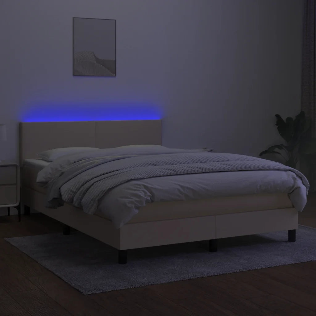 Letto a Molle con Materasso e LED Crema 140x190 cm in Tessuto 3132994