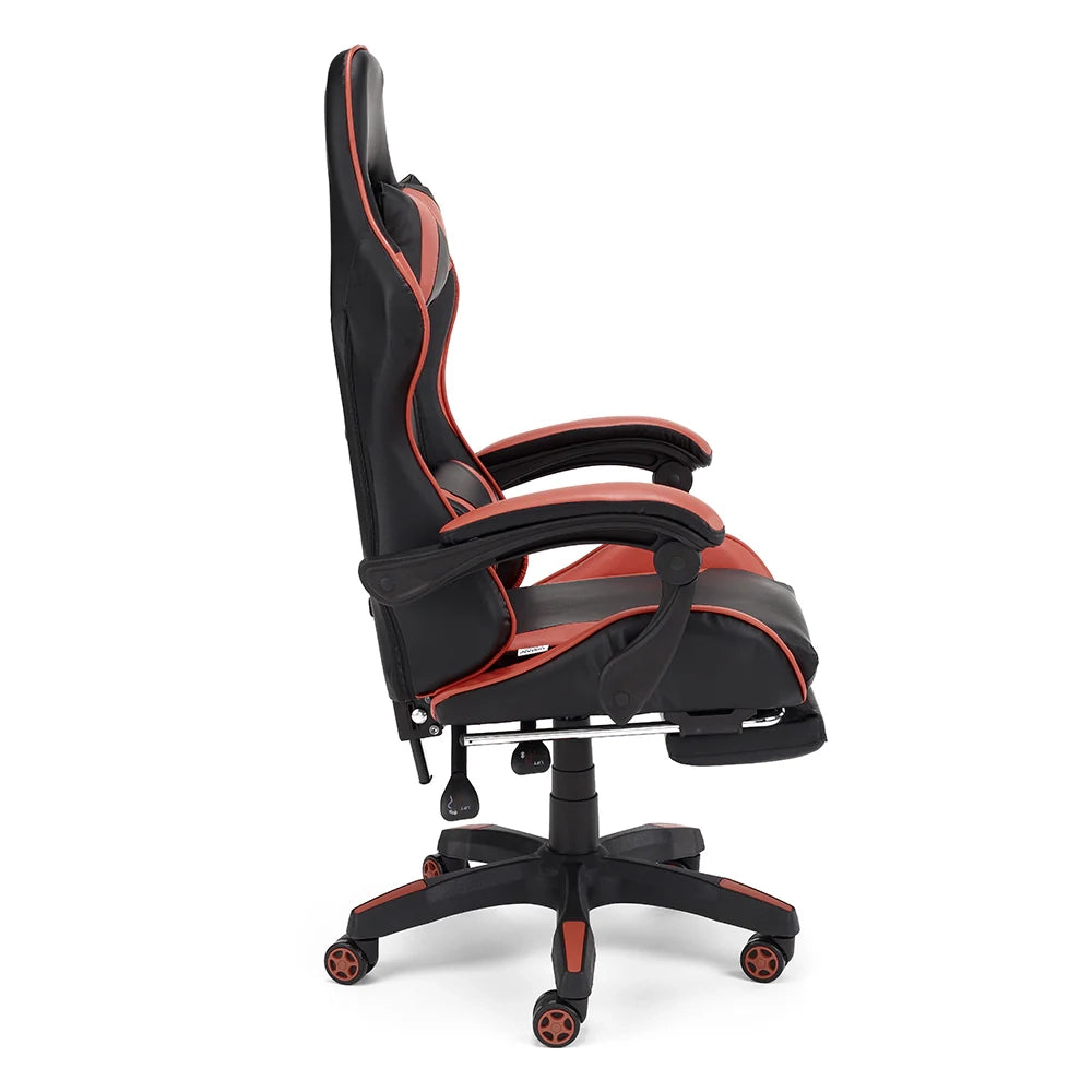 Sedia da Gaming Lagos, Sedia da Gioco e Computer con Schienale Alto e regolabile, Base girevole con Rotelle piroettanti silenziose, Poggiapiedi estraibile, colore Rosso