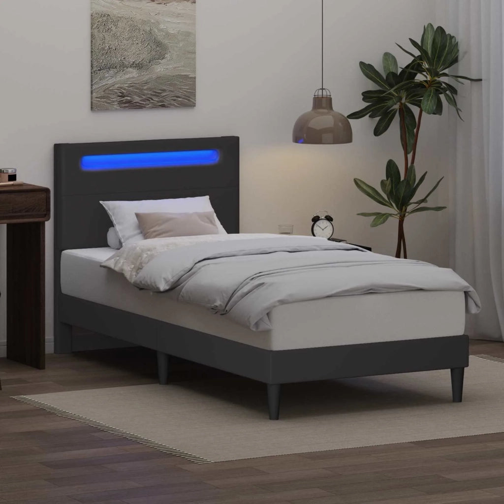 Struttura del letto con testiera-Giroletto Grigio 90 x 190 cm Similpelle 667140