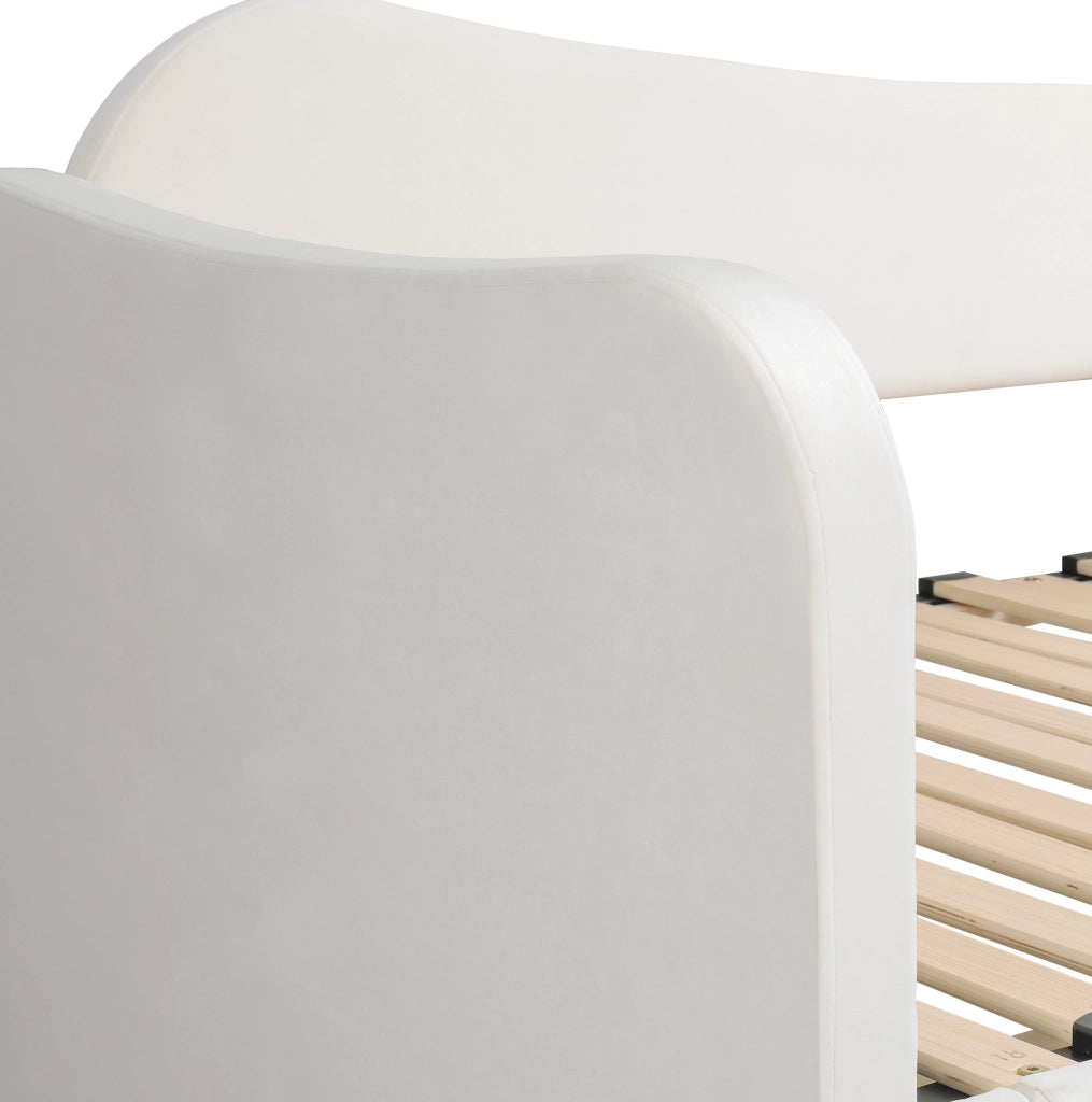 Letto imbottito estraibile 90x200/180x200 cm con 2 cassetti; USB e Type-C; velluto beige